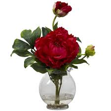 Check spelling or type a new query. Nearly Natural 13 5 In H Red Peony With Fluted Vase Silk Flower Arrangement 1278 Rd The Home Depot