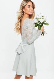 Missguided Bridesmaid Grey Backless Lace Bow Detail Skater Dress Short Wedding Dress Dresses Wedding Attire Guest