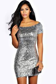 Black And Silver Sequin Dress Off The Shoulder Sequin Bodycon Mini Dress Boohoo Sequin Dress Short Mini Dress Silver Sequin Dress