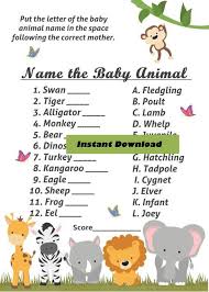 Name The Baby Jungle Safari Baby Animal Shower Game Zoo Baby Animal Games Animal Baby Shower Theme Zoo Animal Baby Shower