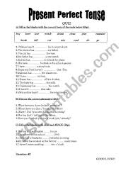 The first one to work as worksheet, homework, class activity, they you need. Present Perfect Tense Quiz Esl Worksheet By Imparator