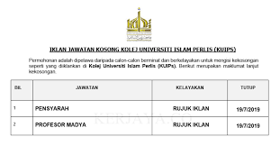 Tawaran adalah dipelawa daripada warganegara malaysia yang berkelayakan untuk memohon bagi mengisi jawatan kosong di universiti teknologi mara uitm sebagaimana berikut Jawatan Kosong Terkini Kolej Universiti Islam Perlis Kuips Pensyarah Profesor Kerja Kosong Kerajaan Swasta