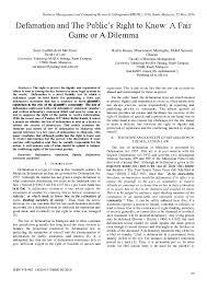 Malaysia has a very, very detailed defamation act 1957 which you can check out here. Pdf Defamation And The Public S Right To Know A Fair Game Or A Dilemma Bmcrc Uitm Raub Academia Edu