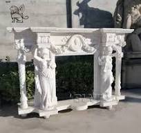 Fabrik Europäischer Stil Eleganter Naturstein Römische Säule Marmor Kamin  mit Frauenstatuen