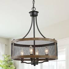 Rustic decor can have a wonderful warmth about it, making it the perfect decor style to bestow upon a dining room, all set for feeding the family or entertaining guests. Rustic Farmhouse 4 Light Drum Metal Cage Chandelier For Dining Room W16 Xh21 On Sale Overstock 29742616
