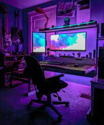 Blue and purple are really popular colors for gaming rooms. Pin On Aesthetic Decor