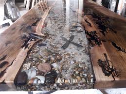 Walnut With Sand And Pebbles In Transparent Epoxy Resin Dining Tables Bogoak Bogelm Abonos Furniture Resin Countertops Resin And Wood Diy Resin Furniture
