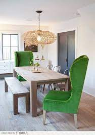 Dining Room With Green Highback Chairs Modern Farmhouse Dining Room Farmhouse Dining Room Modern Farmhouse Dining