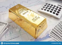 Gold Bullion Bar On A Stocks And Shares Chart Stock Photo