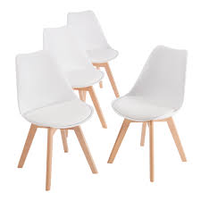 Mainstays Modern Bucket Seat Dining Chairs With Cushion Set Of 4 White With Natural Finish Legs Walmart Com Dining Chairs White Plastic Chairs Chair