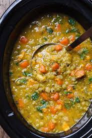 Slow Cooker Sweet Potato Split Pea Soup Soup Recipes Slow Cooker Slow Cooker Soup Vegan Slow Cooker