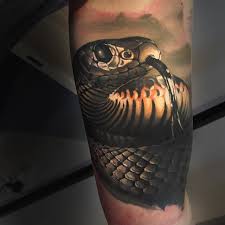 Realistic snake tattoo design for forearm. Colorful Traditional Japanese Snake With Hannya Tattoo Design For Leg