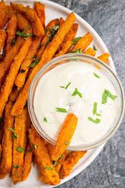 I use half mayo (for flavor) and half greek yogurt (to make it healthier). Baked Sweet Potato Fries One Pan One Pot Recipes