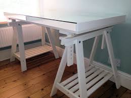 Ikea White Vika Gruvan Artur Glass Display Trestle Desk Table Modern Small Desk Trestle Desk Wood Desk