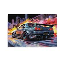 Amazon.com: R32 Japanese Anime Tokyo Drifting Jdm Car Car Posters & Prints  Car Canvas Wall Art Living Room Decor for Men Aesthetic Paintings Pictures  ...