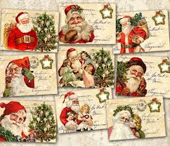 Inside this collage christmas card, a meaningful verse shares the miracle of the first christmas night with your family and friends. Cartes De Voeux De Noel 3 5x2 5 Pouces Santa Claus Cartes Sur Feuille De Collage Numerique Christmas Printable Labels Vintage Christmas Cards Christmas Prints