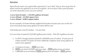 It is 144 square inches, 1/9 th of a square yard, or approximately 0.093 square meters. Exercises Agricultural Water Use Is Generally Chegg Com