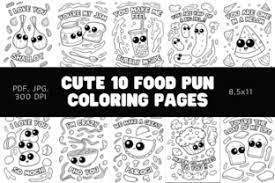 Each template can be download in pdf file format which makes printing it an easy task. Cute 10 Food Pun Coloring Pages Kdp Grafik Von Sundiva Design Creative Fabrica