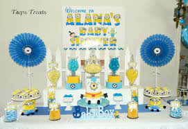 Pin By Teeps Treats On Candy Buffets By Teeps Treats Minion Baby Shower Baby Shower Cake Decorations Baby Shower