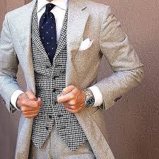 Black And White Houndstooth Suit Light Grey Suit Houndstooth Vest Navy Tie Men S Fashion Suit For Men Well Dressed Men Mens Outfits Menswear