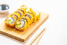 Per serving has 8 pieces. California Maki Rolls Sushi With Sauce And Chopsticks 2032889 Stock Photo At Vecteezy