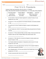 The history trivia includes u.s. First 10 U S Presidents Quiz American History Printable Grades 3 4 Teachervision