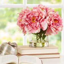 Pink peony flowers in vase. Charlton Home Scollfyld Pink Peony In Acrylic Water Glass Vase Reviews Wayfair