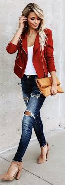 Perfect Red Leather Jacket Cute Spring Outfits Fashion Casual Outfits