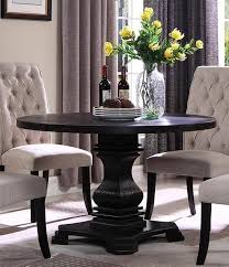 The table is distressed markings throughout. Mcferran D7700 4848 Black Round Table Linen Fabric Chairs Dining Set 6 Pcs D7700 4848 Dining Set 6