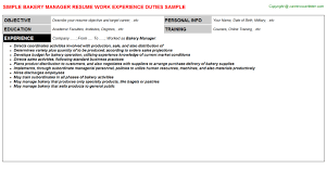 bakery manager resume sample