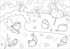Pusheen Cats Enjoying A Beach Vacation Unicorn Coloring Pages Cat Coloring Page Mermaid Coloring Pages