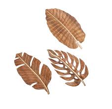 Decmode Large Carved Natural Wood Leaf Wall Decor Set Of 3 24 X 12 Each Walmart Com Leaf Wall Art Wall Decor Set Mango Wood Wall Decor