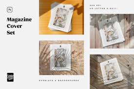 Magazine Cover Mockup Set In Stationery Mockups On Yellow Images Creative Store