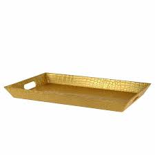 This sleek tray features metal handles on each end for easy lifting and an added decorative touch. 10 Strawberry Street Gatr Gldrec Gold Rectangular Gator Serving Tray 18 X 12 8 Pcs