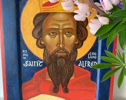 San Alfredo, Rey de Inglaterra Santos británicos Iconografía original  Regalo único HECHO A MANO Arte sacro Pintura religiosa