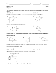 Geometry unit 8 right triangles and trigonometry. Name Class Date Chapter Test Form B