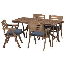 Falholmen Table And 4 Armchairs Outdoor Light Brown Stained Froson Duvholmen Blue Ikea In 2020 Outdoor Dining Furniture Wooden Outdoor Furniture Dining Furniture