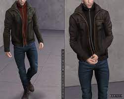 Leather Jacket Zip Up Sweater Patreon Exclusive Darte77 Custom Content For Ts4 Sims 4 Men Clothing Leather Jacket Sims 4 Male Clothes