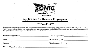 Sonic Drive In Application Pdf Job Applications Com