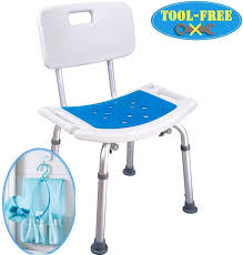 The shower chair comes fully equipped with a comfortable back. Medokare Shower Chair With Back Padded Shower Seat For Seniors With Handles And Tote Bag Shower Bench Bath Chair For Elderly Handicap Tub Shower Seats For Adults White Chair Amazon Co Uk