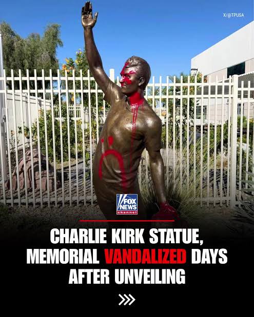 "Vandalism like this is not funny, it’s diabolical." A statue and memorial  honoring Charlie Kirk outside Turning Point USA's Phoenix headquarters are  vandalized just three days after the statue was ...
