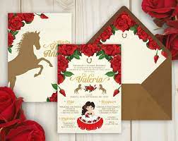Mexican Fiesta Invitation Red Charro Invitation Red Roses Etsy Mexican Party Theme Quinceanera Invitations Horse Invitations