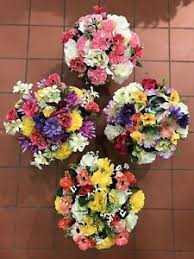 Choosing artificial plants and flowers for a gravesite? 1x Artificial Flowers Cemetery Arrangement In Grave Pot Round Posy Spray Spring Ebay