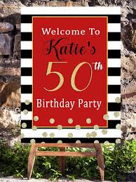 Turning 50 50th Birthday Party Ideas For Women Black And Red 50th Birthday Party Welcome Sign Vcdiy Decor And More 50th Birthday Party Decorations 50th Birthday Party Birthday Party Decorations