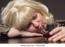 Lonely Middle-aged Woman Drinks Some Brandy Stock Photo 759513169