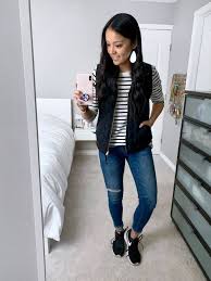 Black And White Striped Top With Jeans 6 Outfits With A Black Quilted Vest 6 Quilted Vest Options Business Casual Outfits Spring Outfits Casual Everyday Casual Outfits