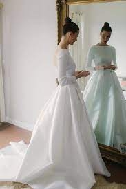 Bateau Satin Long Sleeves Wedding Dresses With Box Pleats Wedding Dresses Satin Wedding Dress Sleeves Wedding Dress Long Sleeve