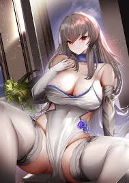 red eyes, white gloves, white dress, thighhighs, mole under eye - Anime R34