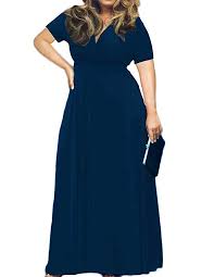 Hwokefeiyu Women S V Neckline Stretchy Casual Plus Size Bridesmaid Dress Royal Blue 2xl At Amazon Women S Clothing Store Maxi Dress With Sleeves Blue Plus Size Dresses Plus Size Maxi Dresses