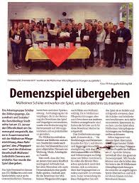 Seit 40 jahren gibt es das ehrenamtliche team, das für die bewohnerinnen und bewohner da ist. Demenzspiel Ubergeben Mw Vom 30 09 2017 Berufskolleg Stadtmitte Der Stadt Mulheim An Der Ruhr